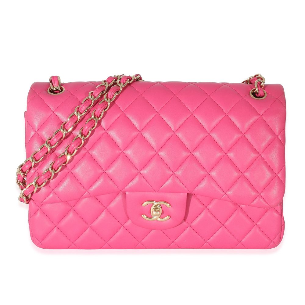 Chanel Pink Lambskin Jumbo Classic Double Flap Bag